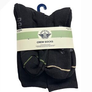 Dockers Mens Crew Socks 6 Pair Pack Black Ribbed Logo Shoe Size 6-12